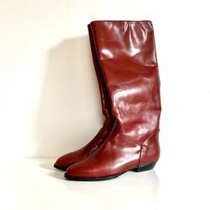 Vintage Nina Boots Tall Leather Women's Cognac Reddish Brown Soft Shiny
